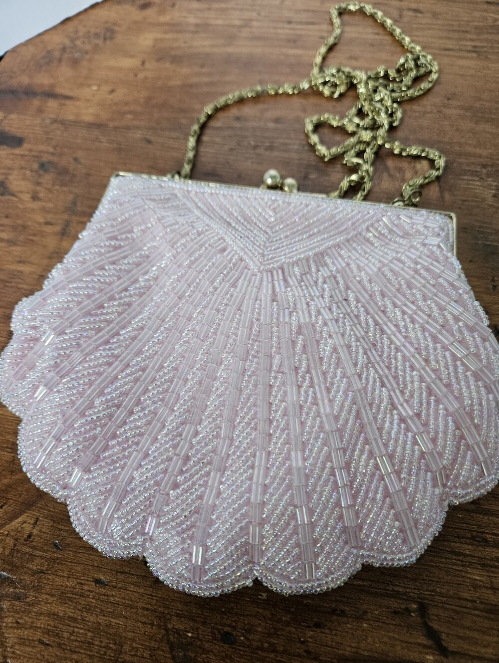 Vintage Beaded Pink Seashell Purse Evening Bag Carlo Fellini Evening Bag Clutch - Picture 4 of 13